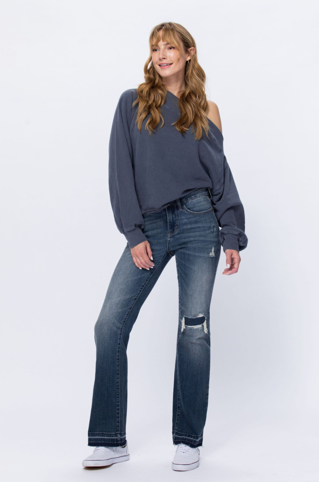 Judy Blue Knee Destroyed Patch Bootcut Jeans