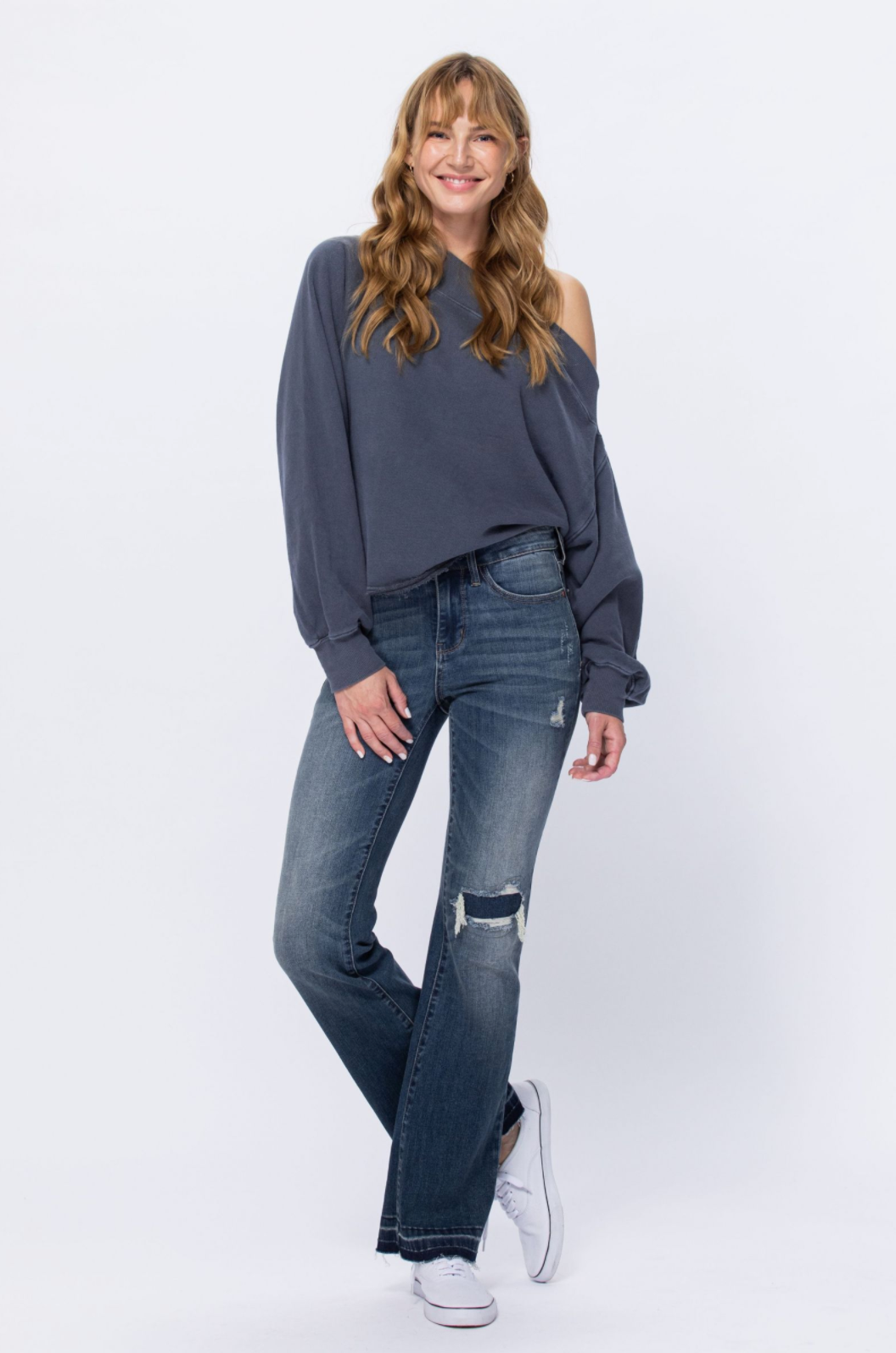 Judy Blue Knee Destroyed Patch Bootcut Jeans