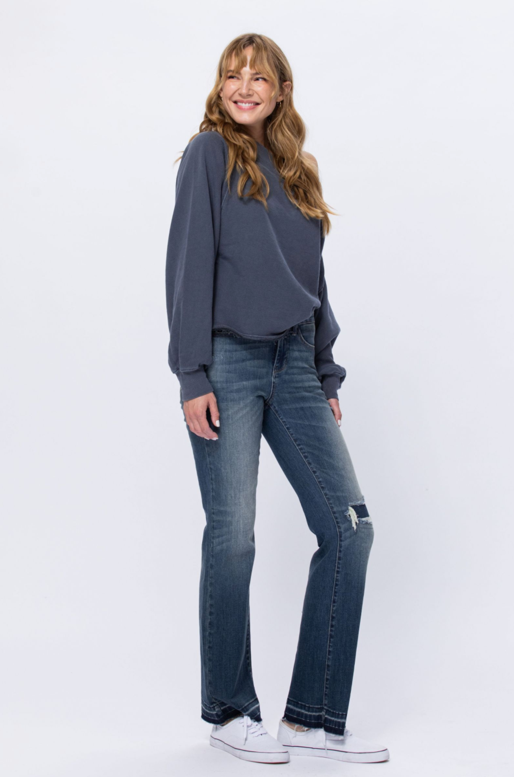 Judy Blue Knee Destroyed Patch Bootcut Jeans