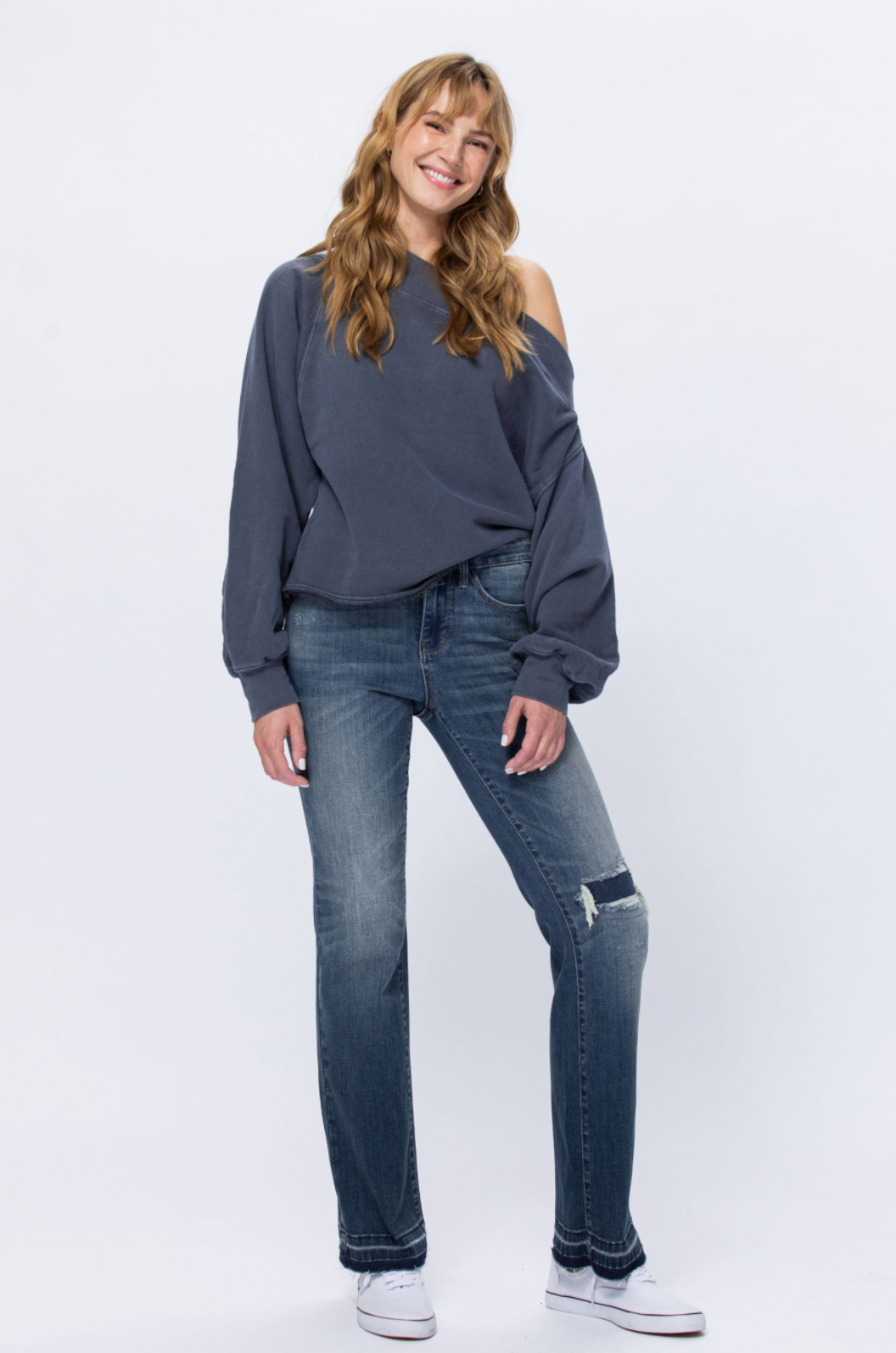 Judy Blue Knee Destroyed Patch Bootcut Jeans