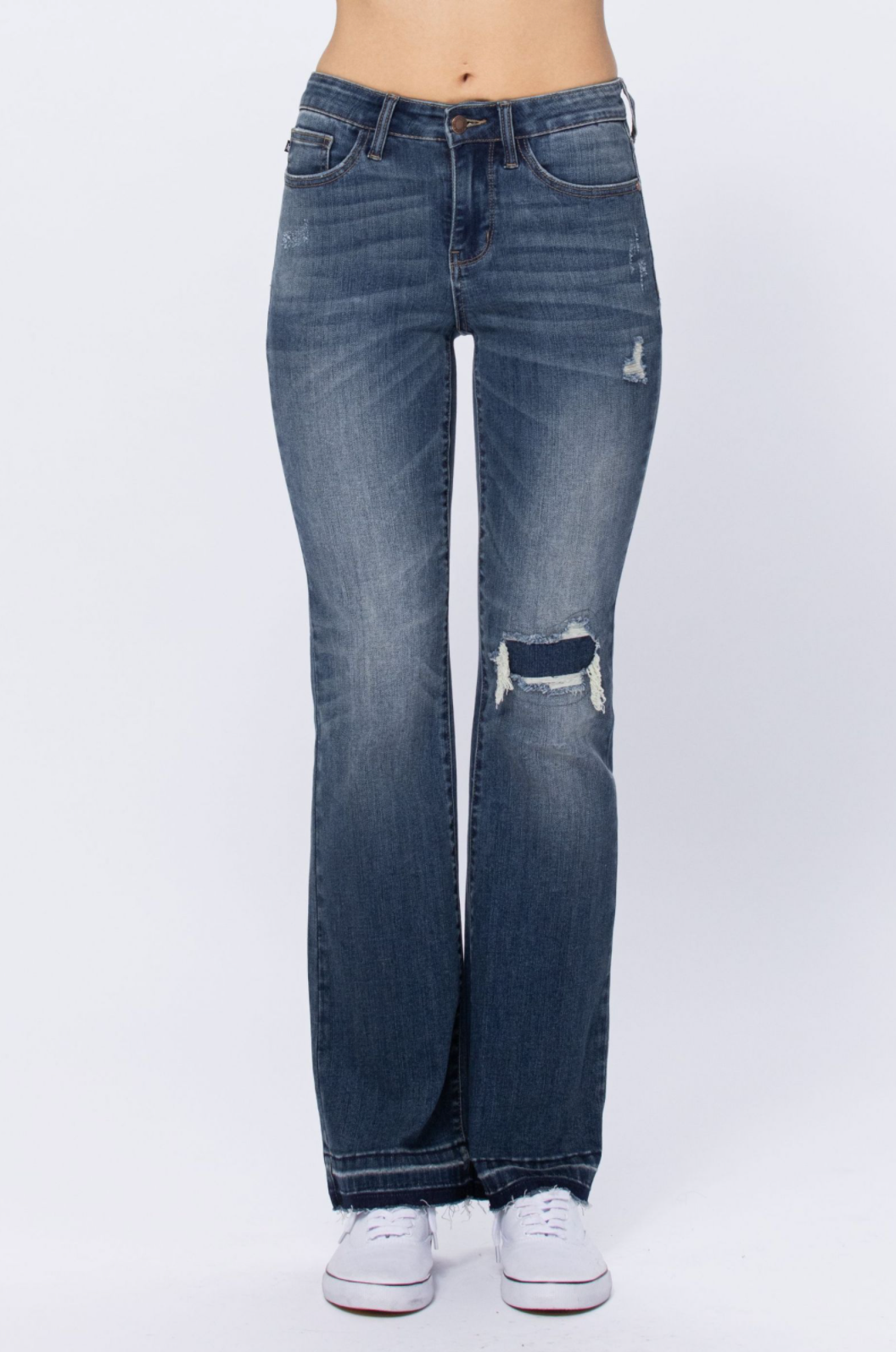 Judy Blue Knee Destroyed Patch Bootcut Jeans