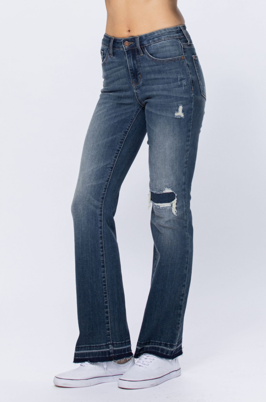 Judy Blue Knee Destroyed Patch Bootcut Jeans