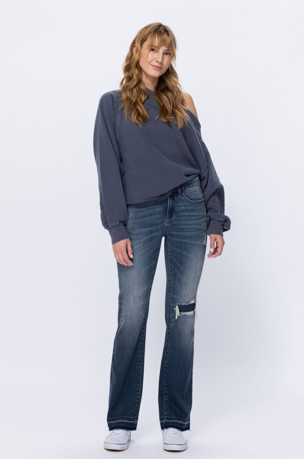 Judy Blue Knee Destroyed Patch Bootcut Jeans