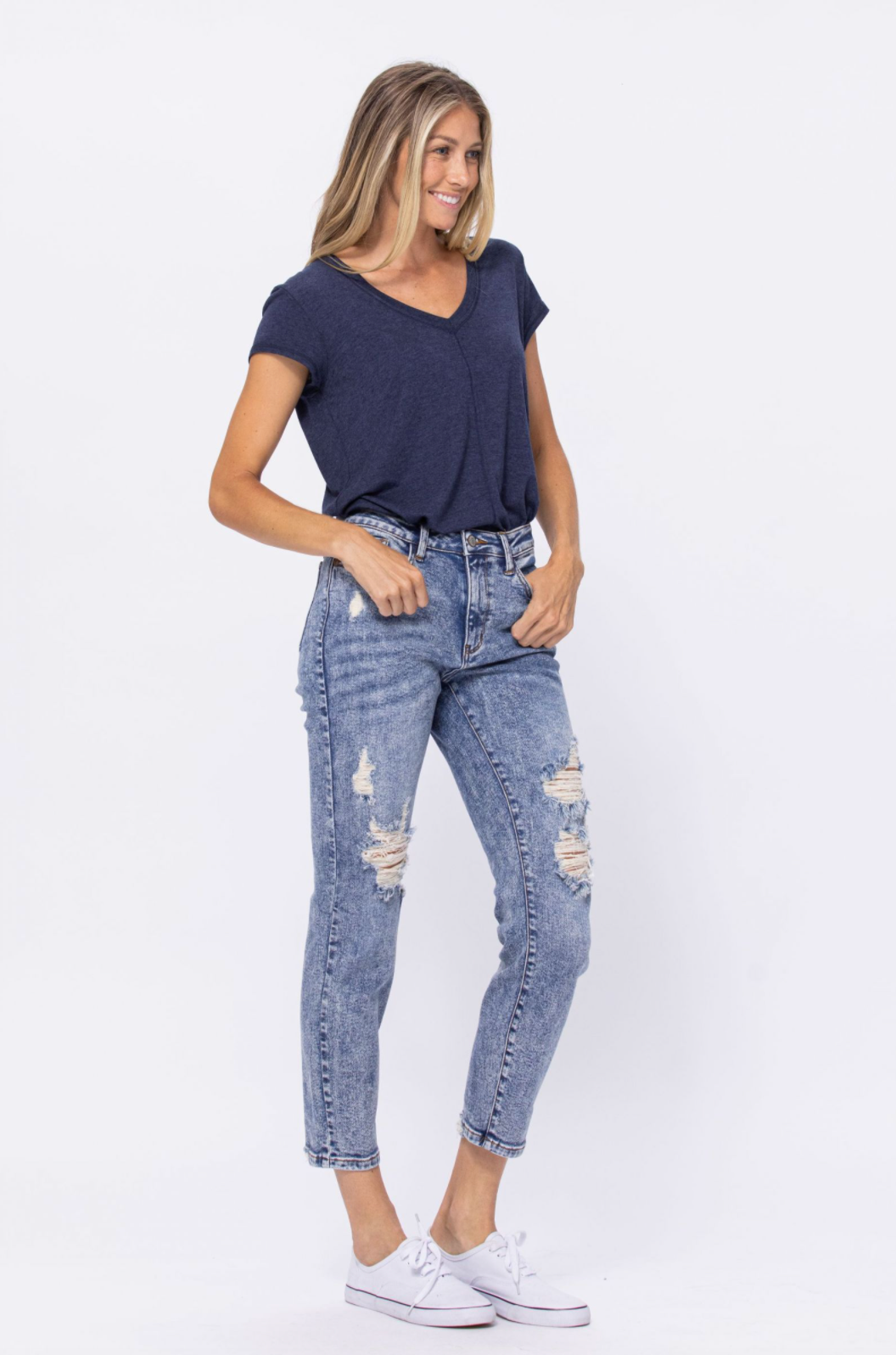 Judy Blue Destroyed Acid Wash Boyfriend Jeans