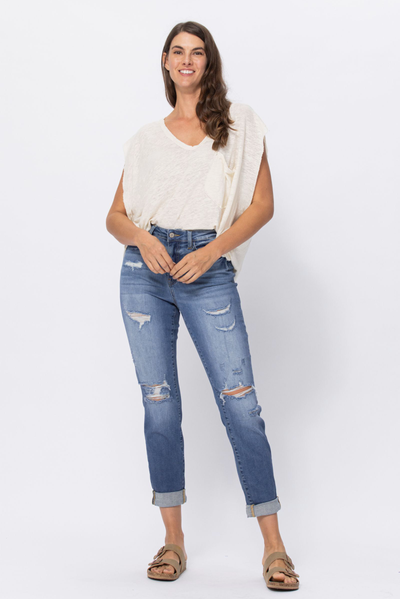 Judy Blue Distressed Medium Wash Boyfriend Jeans
