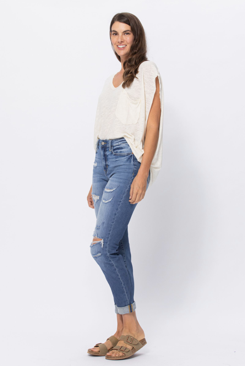 Judy Blue Distressed Medium Wash Boyfriend Jeans