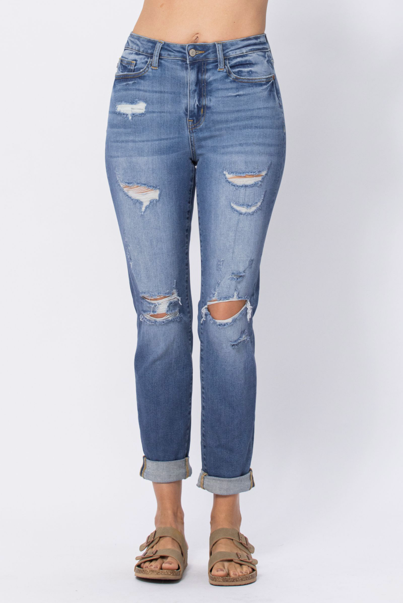 Judy Blue Distressed Medium Wash Boyfriend Jeans