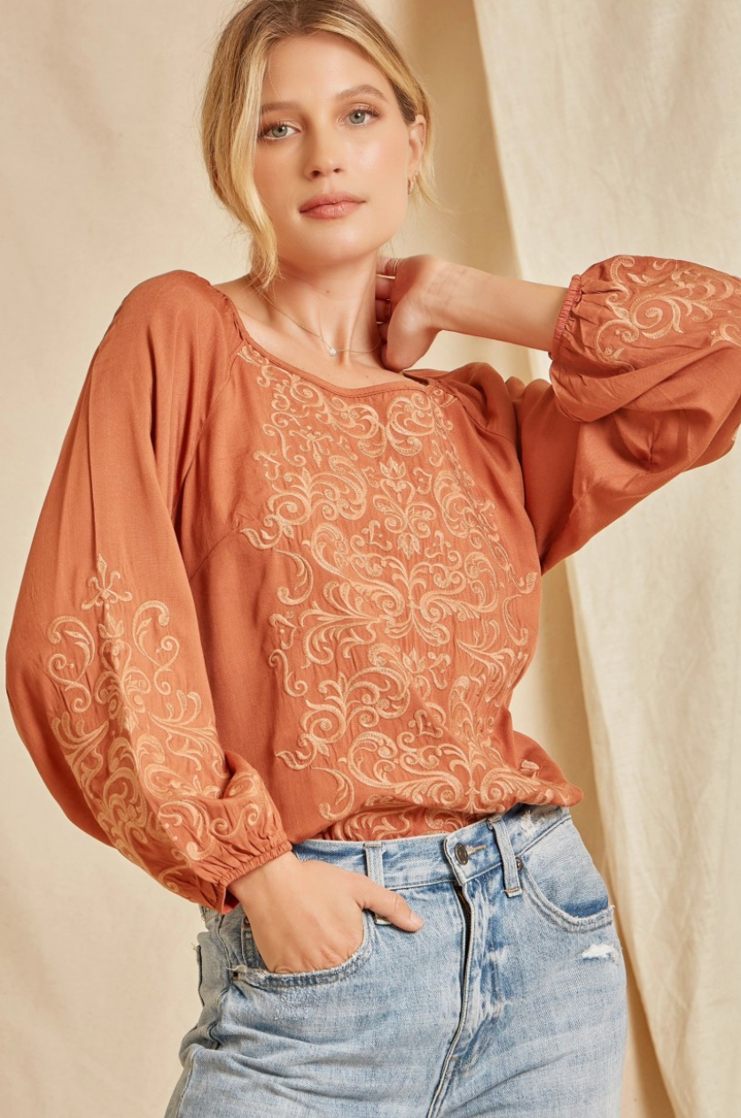 Come and Go Blouse - Rust