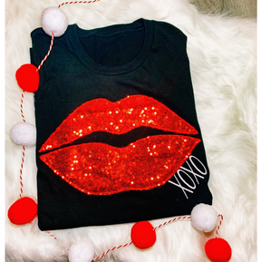 Valentine Lips XOXO Embroidered Short Sleeve Tee