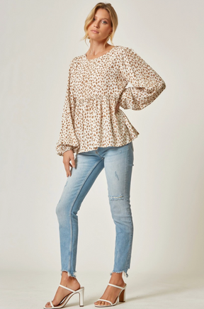 Take Me Out Blouse - Cream Dalmatian