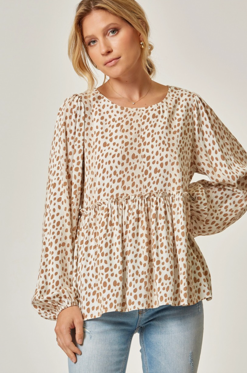 Take Me Out Blouse - Cream Dalmatian
