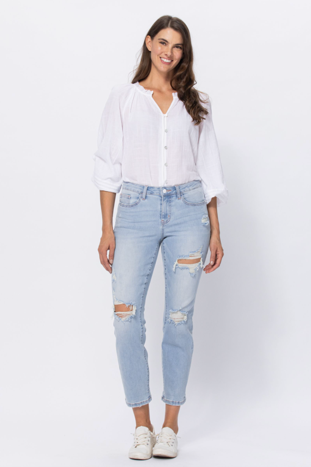 Judy Blue Super Light Destroyed Boyfriend Jeans