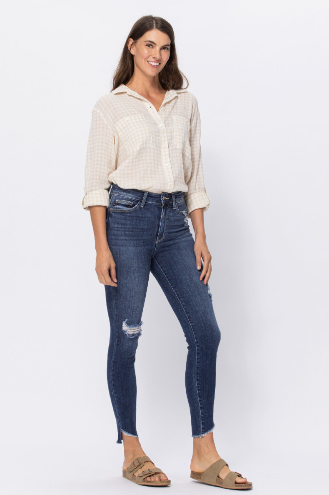 Judy Blue Slanted Fray Hem Skinnies