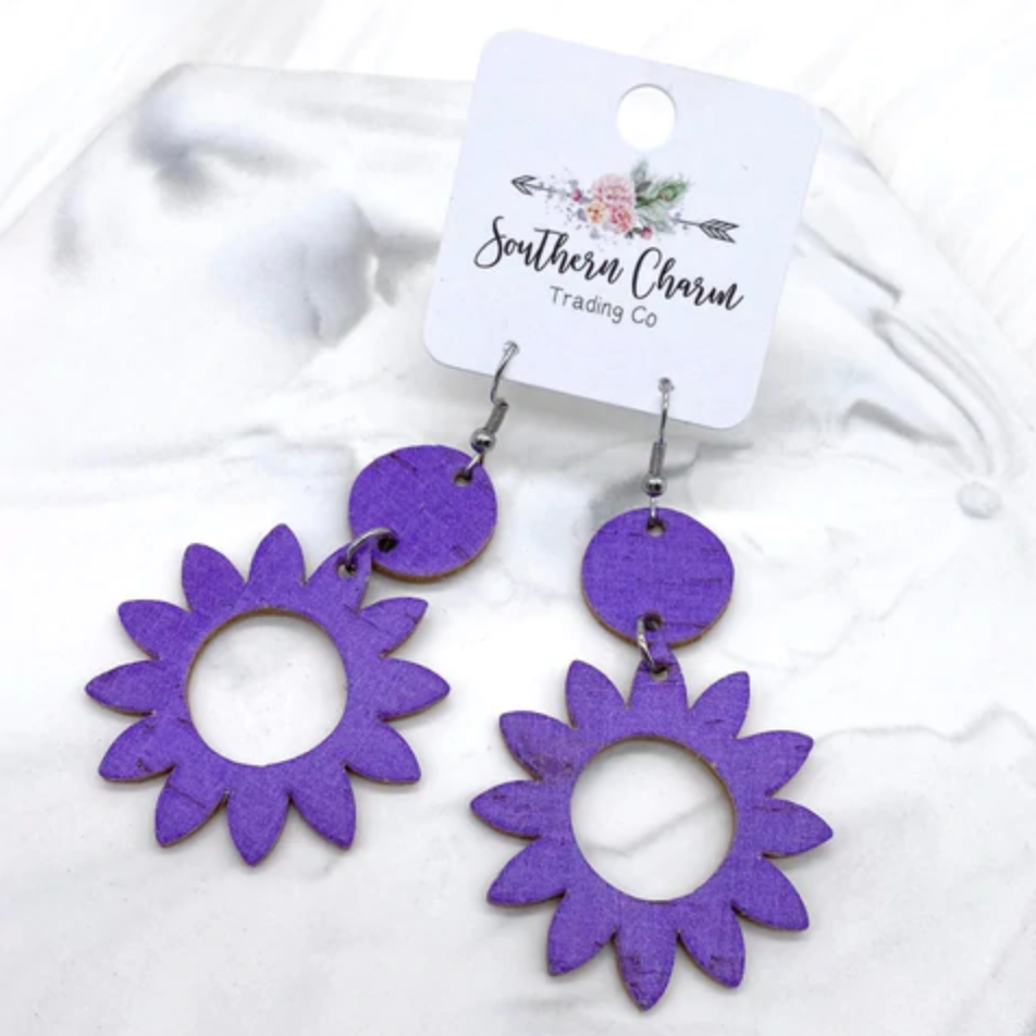 Piggyback Blossoms Earrings - Purple