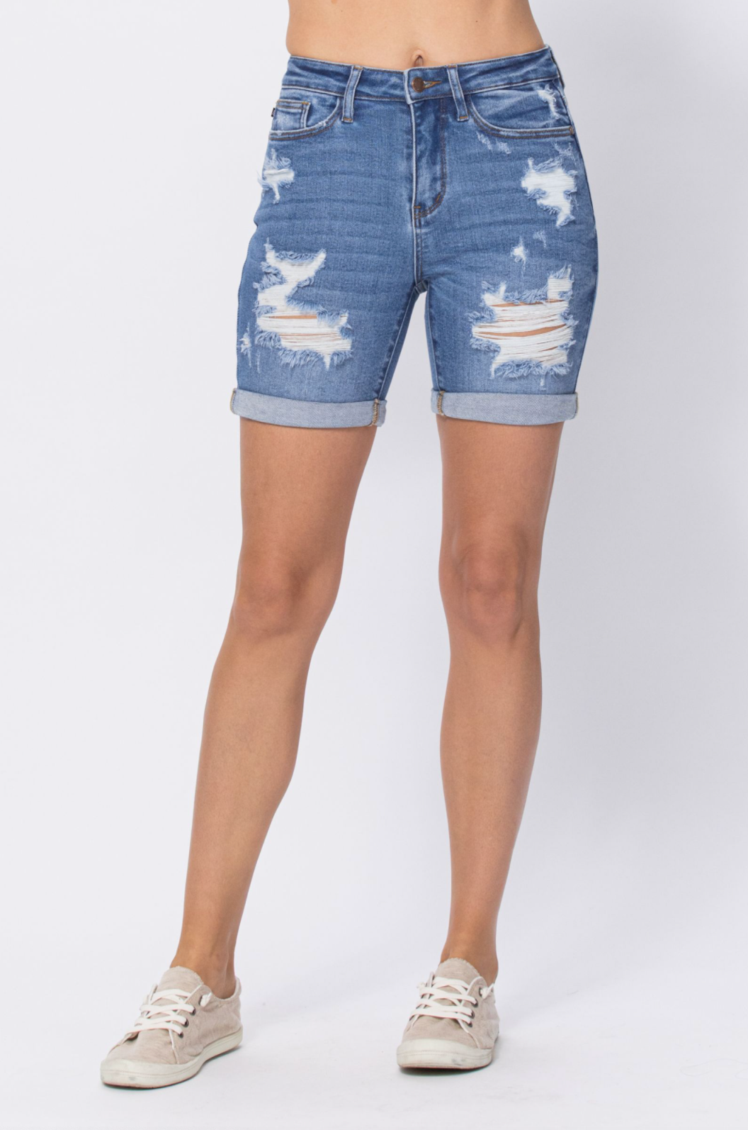 Judy Blue Destroyed Mid-Length Shorts