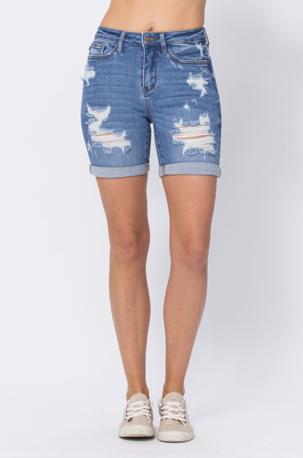Judy Blue Destroyed Mid-Length Shorts