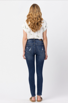 Judy Blue Button Fly Destroyed Skinny Jeans
