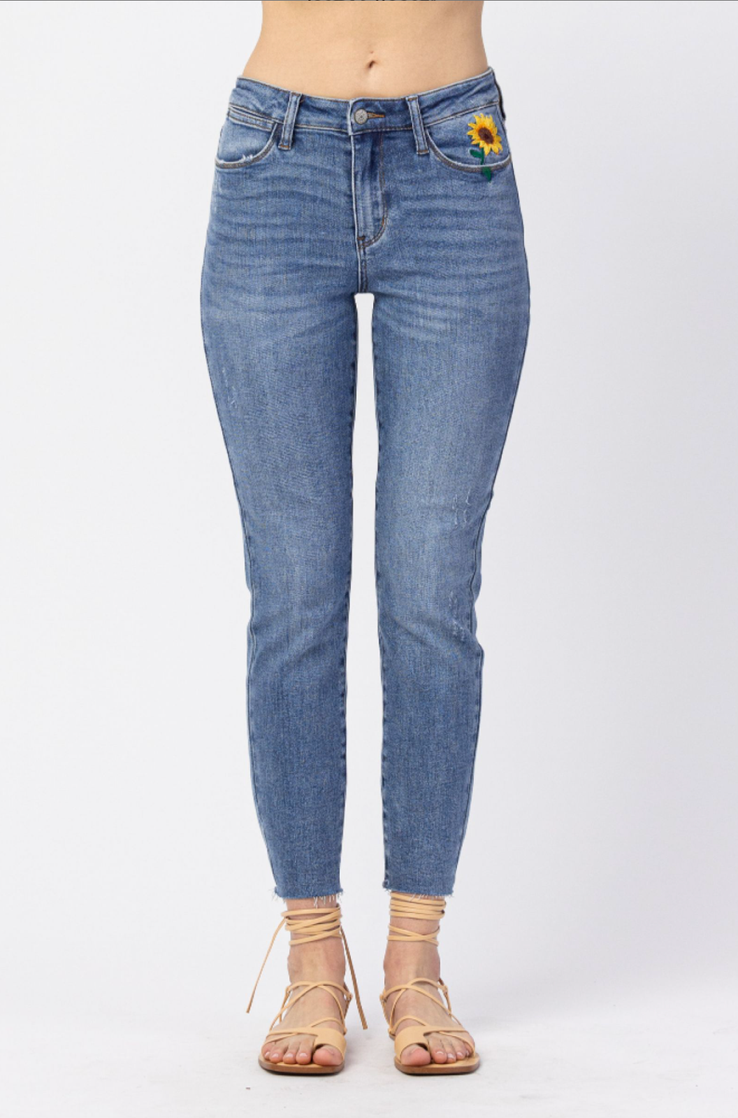 Judy Blue Sunflower Embroidered Girlfriend Jeans