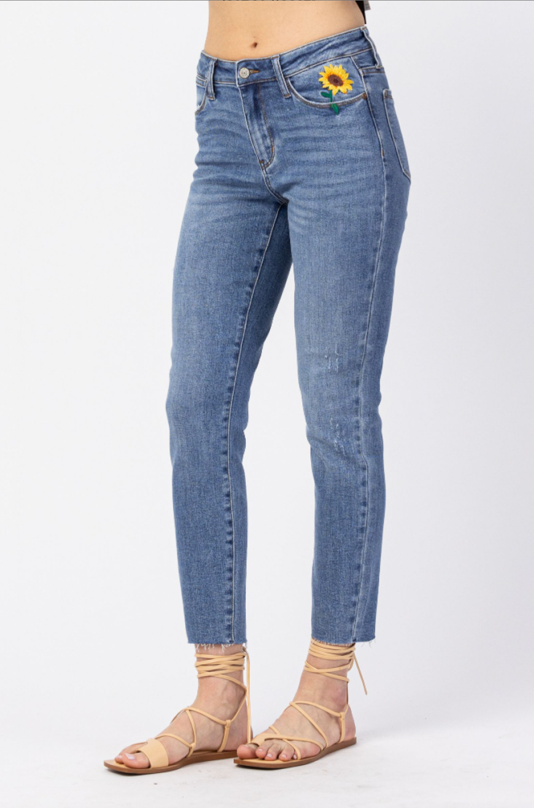 Judy Blue Sunflower Embroidered Girlfriend Jeans