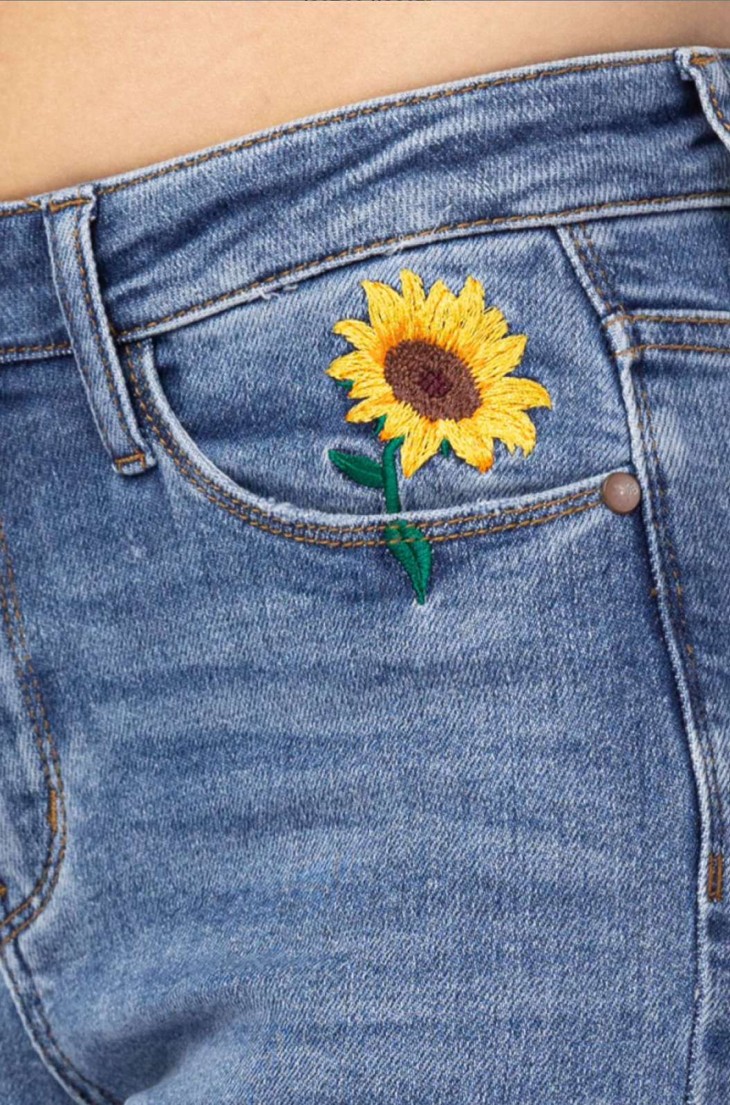 Judy Blue Sunflower Embroidered Girlfriend Jeans