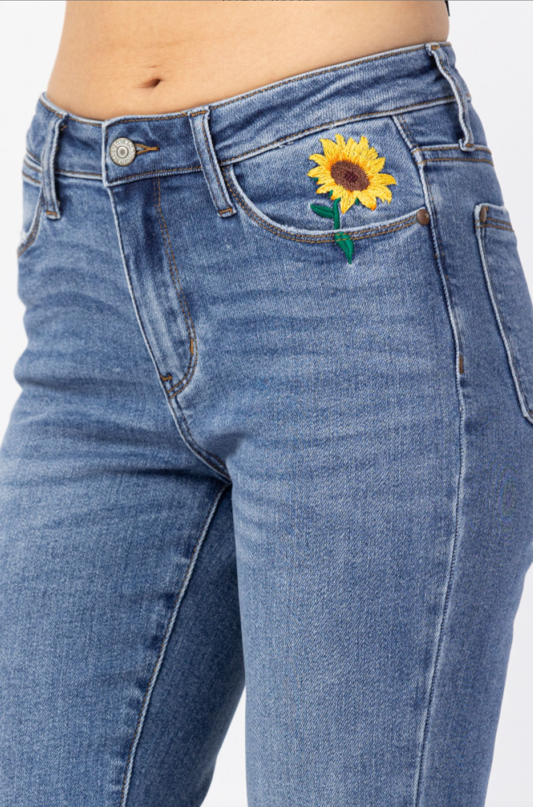 Judy Blue Sunflower Embroidered Girlfriend Jeans