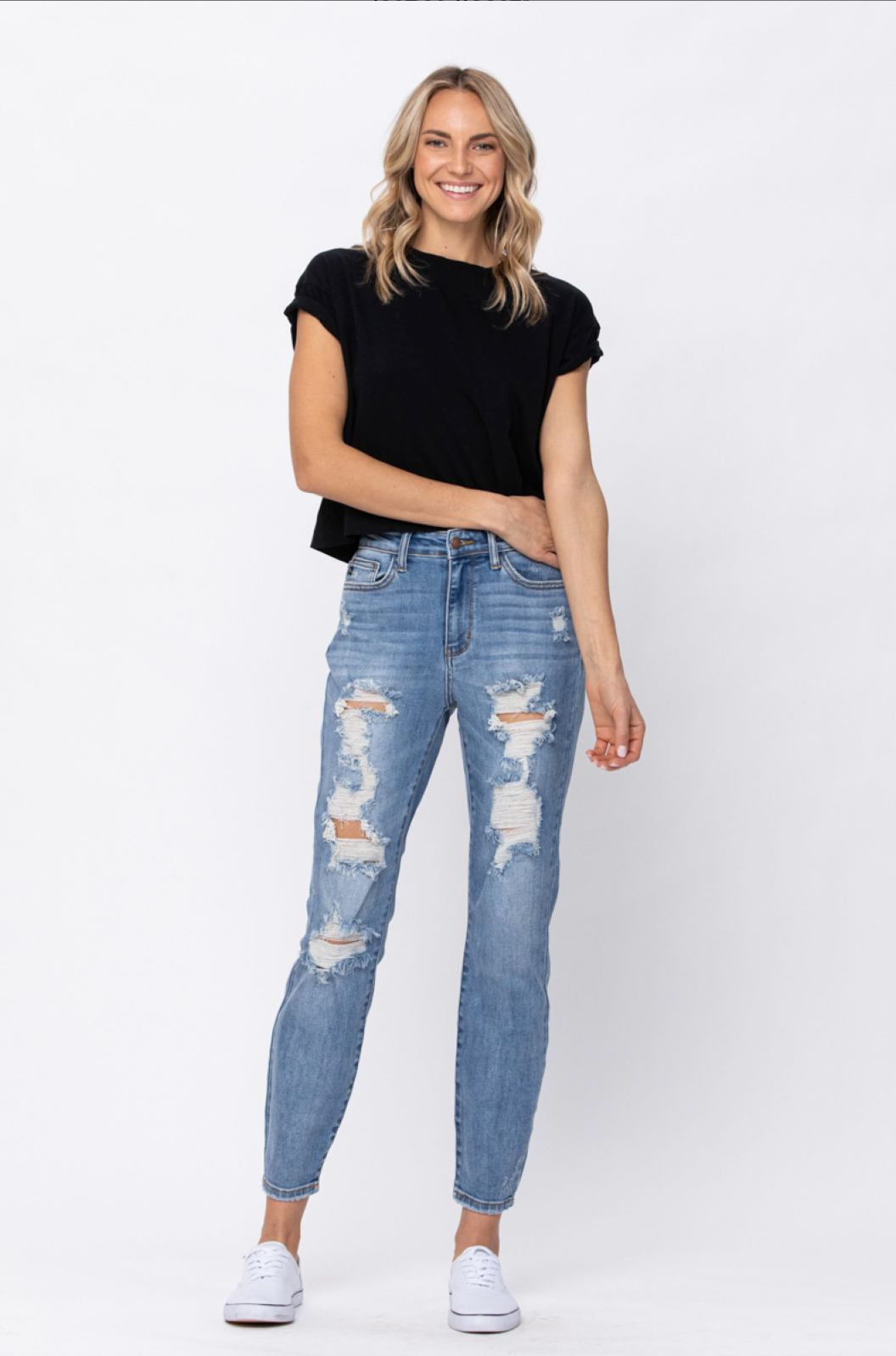 Judy Blue Destroyed Light Wash Boyfriend Jeans