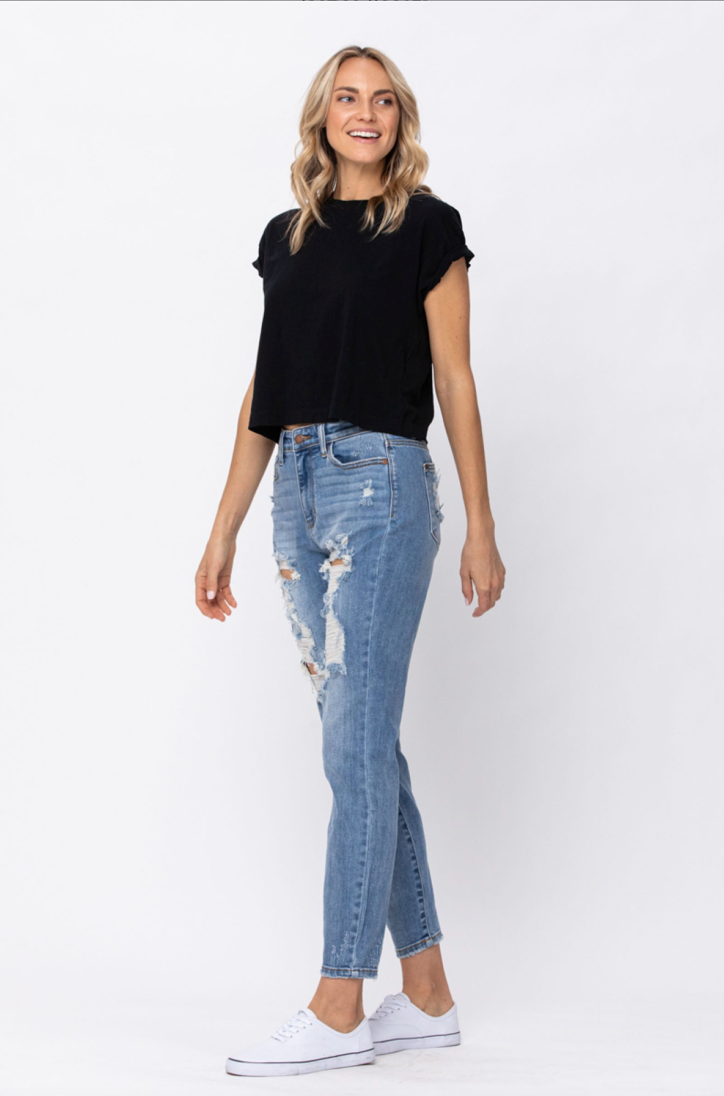 Judy Blue Destroyed Light Wash Boyfriend Jeans