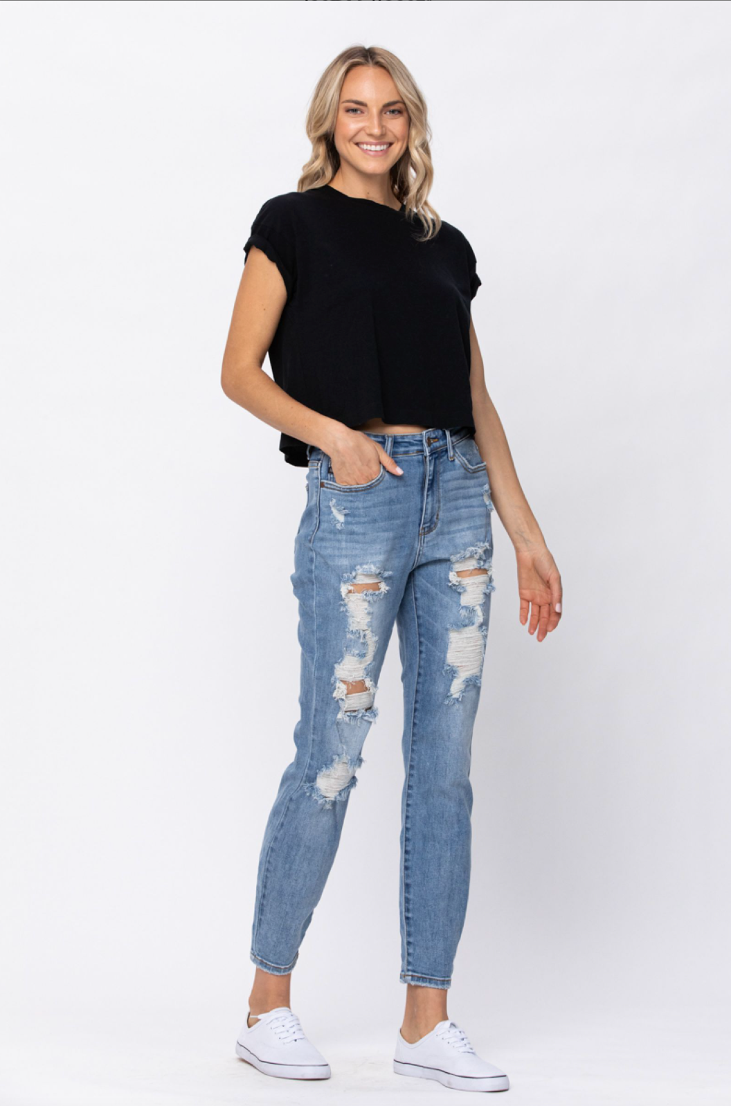 Judy Blue Destroyed Light Wash Boyfriend Jeans