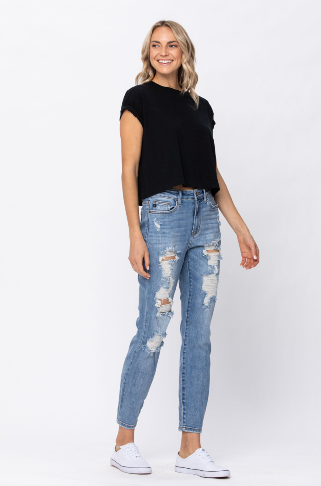 Judy Blue Destroyed Light Wash Boyfriend Jeans