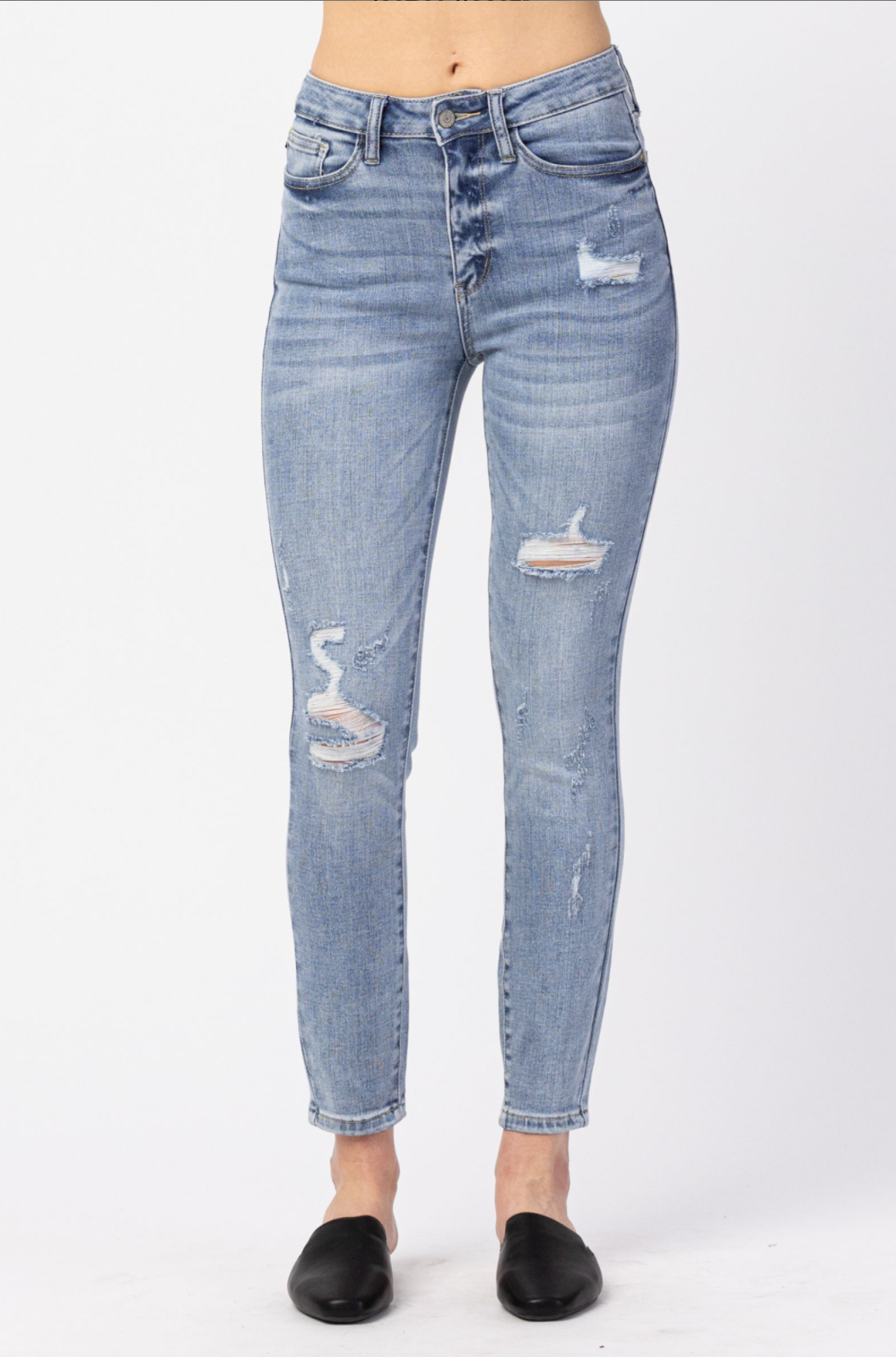 Judy Blue Light Wash Destroyed Skinny Jeans