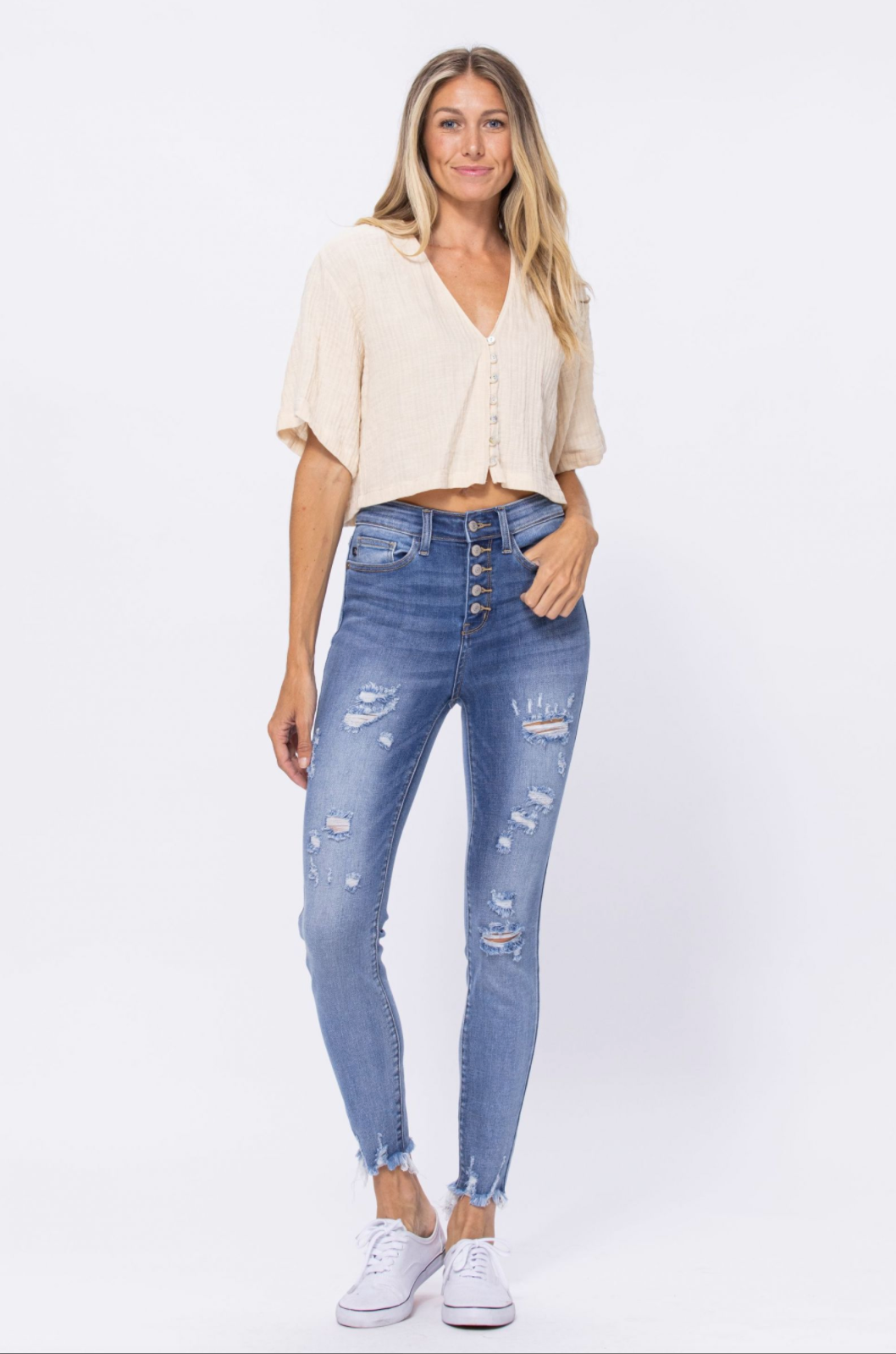 Judy Blue Destroyed Button Fly Jeans