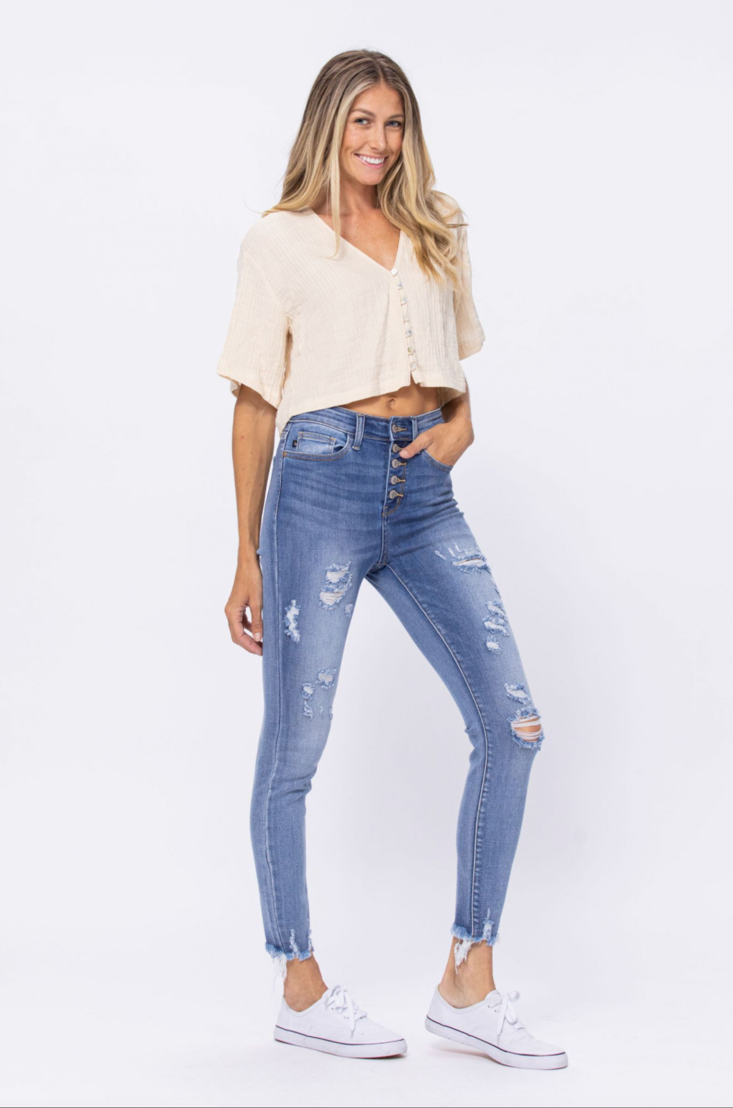 Judy Blue Destroyed Button Fly Jeans