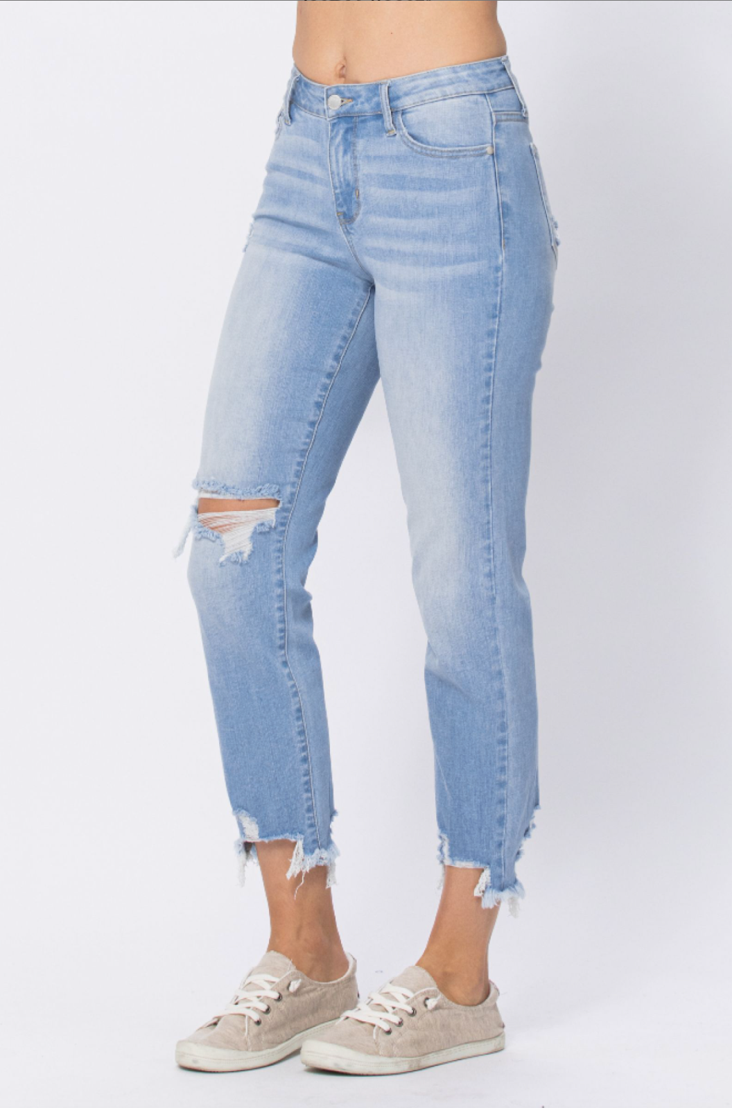 Judy Blue Light Wash Destroyed Hem Boyfriend Jeans