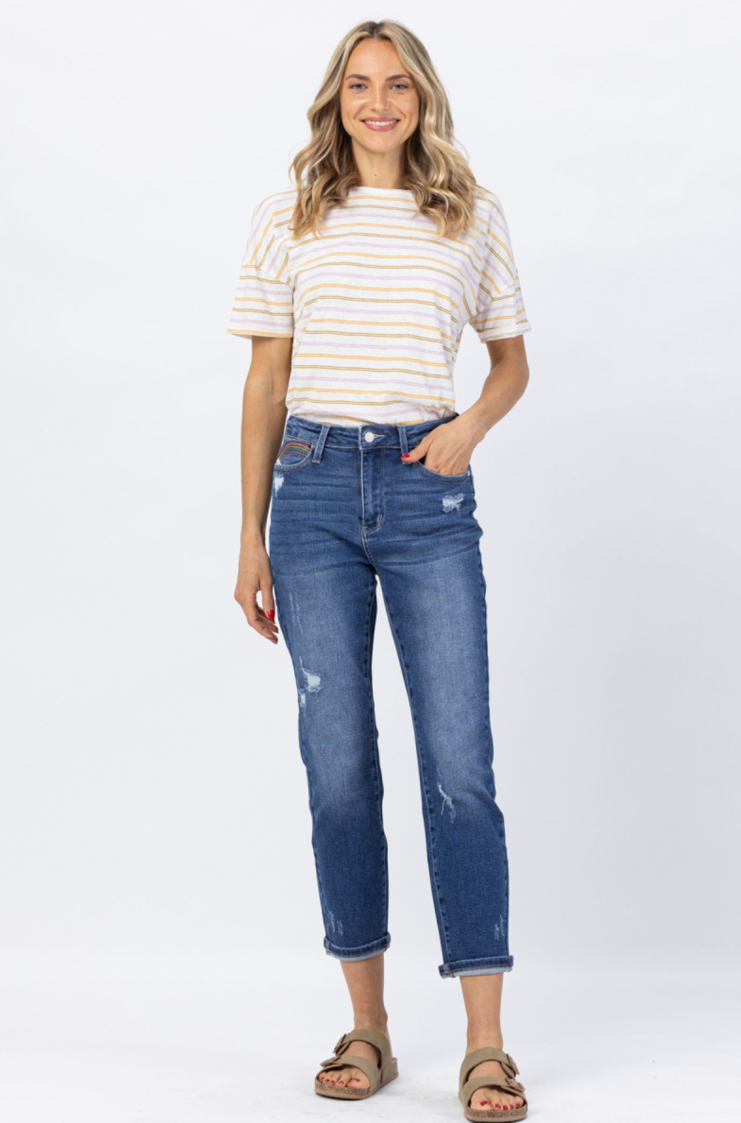 Judy Blue Rainbow Embroidered Girlfriend Jeans