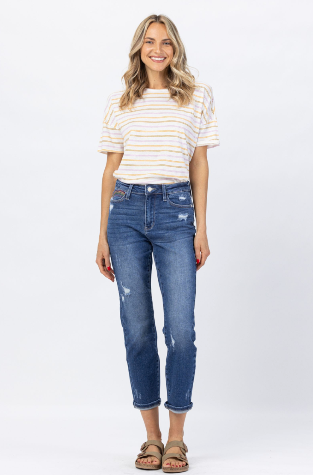 Judy Blue Rainbow Embroidered Girlfriend Jeans