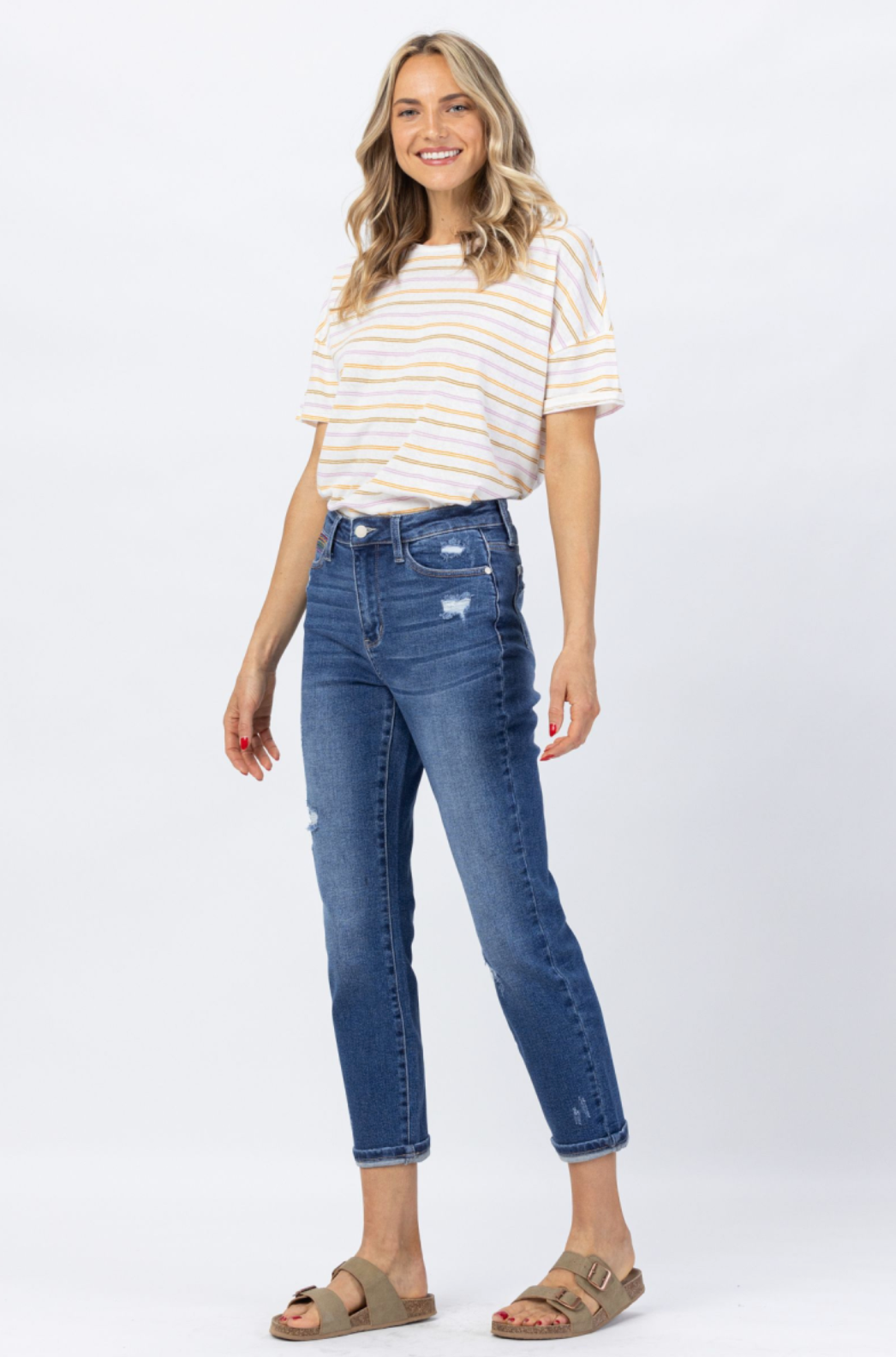 Judy Blue Rainbow Embroidered Girlfriend Jeans