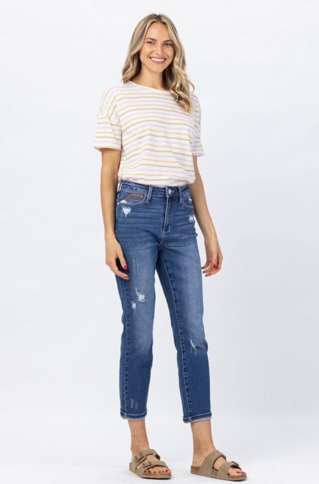 Judy Blue Rainbow Embroidered Girlfriend Jeans