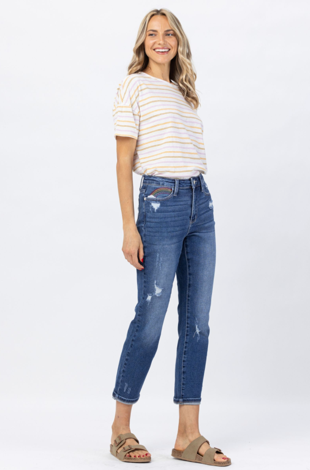 Judy Blue Rainbow Embroidered Girlfriend Jeans