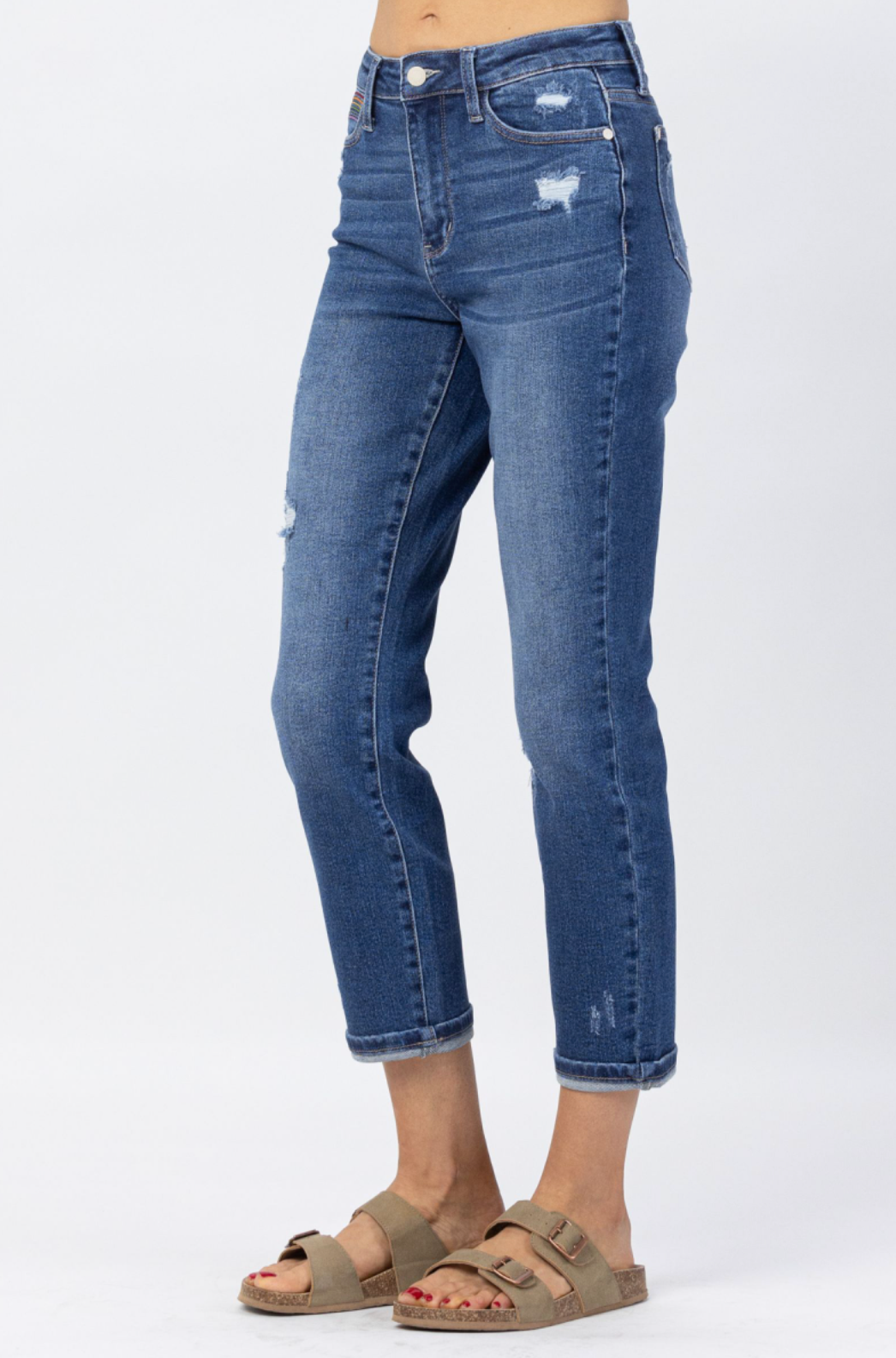 Judy Blue Rainbow Embroidered Girlfriend Jeans