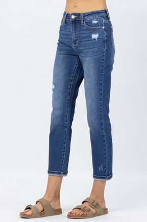 Judy Blue Rainbow Embroidered Girlfriend Jeans