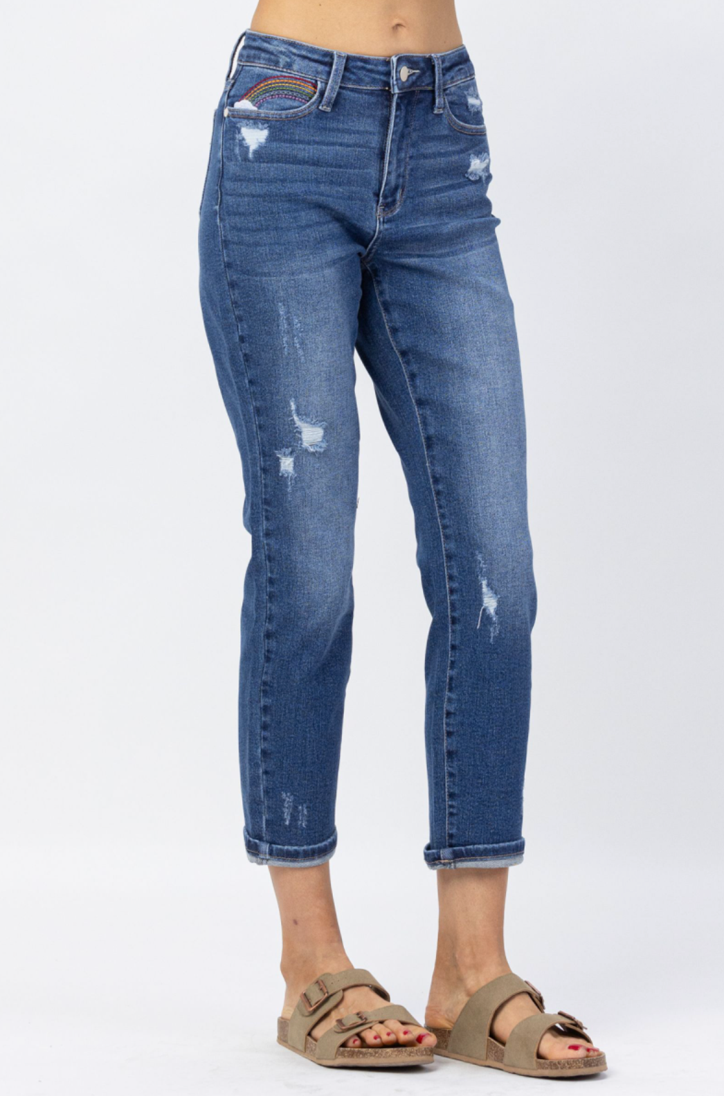 Judy Blue Rainbow Embroidered Girlfriend Jeans