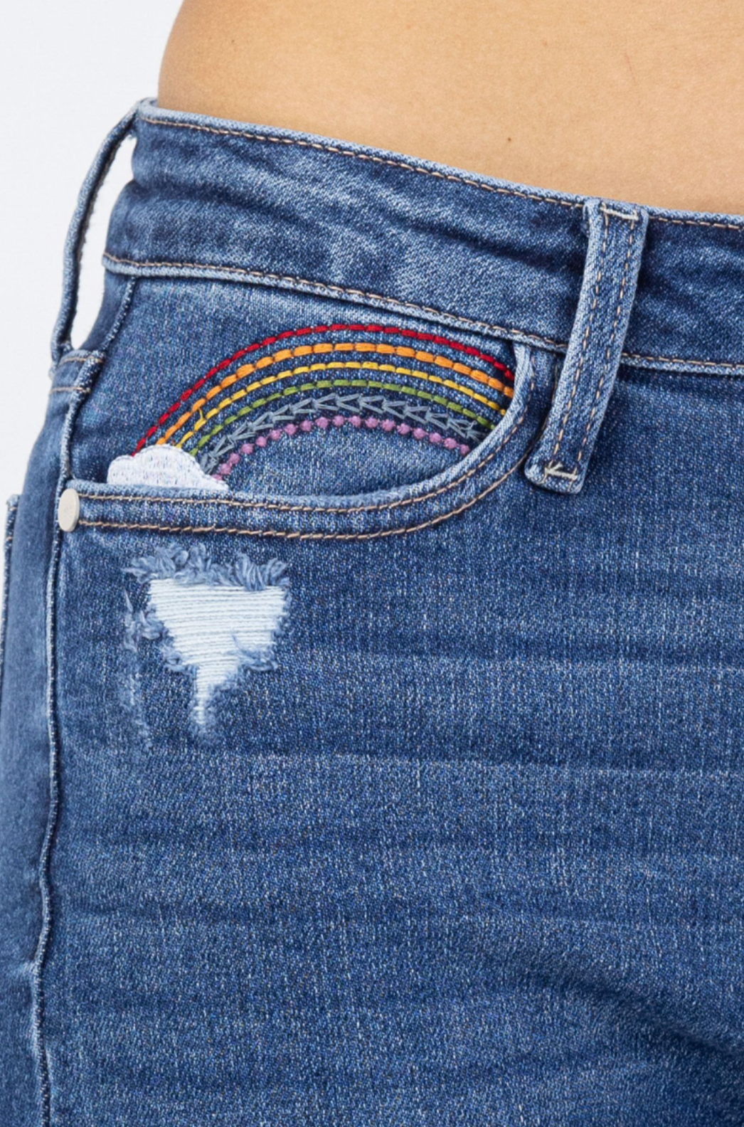 Judy Blue Rainbow Embroidered Girlfriend Jeans