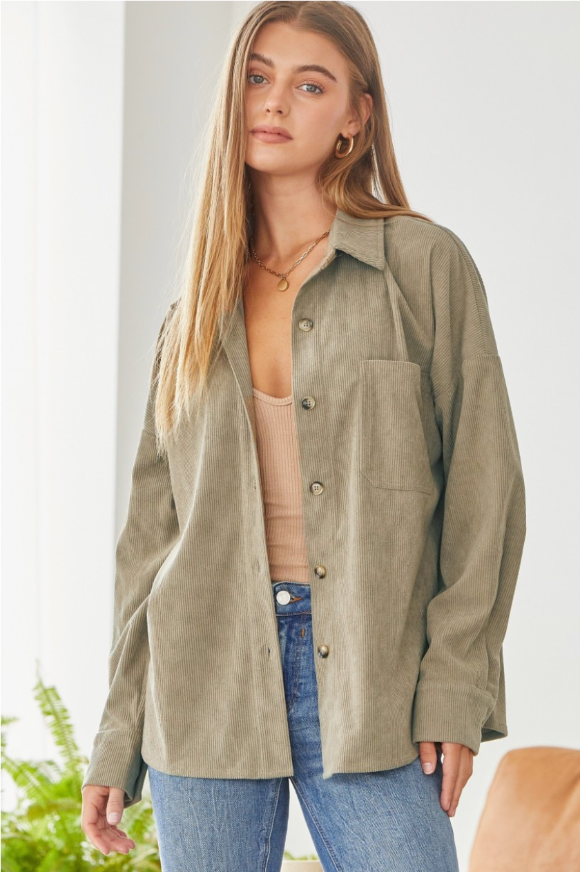 We Go Together Corduroy Button Down - Olive