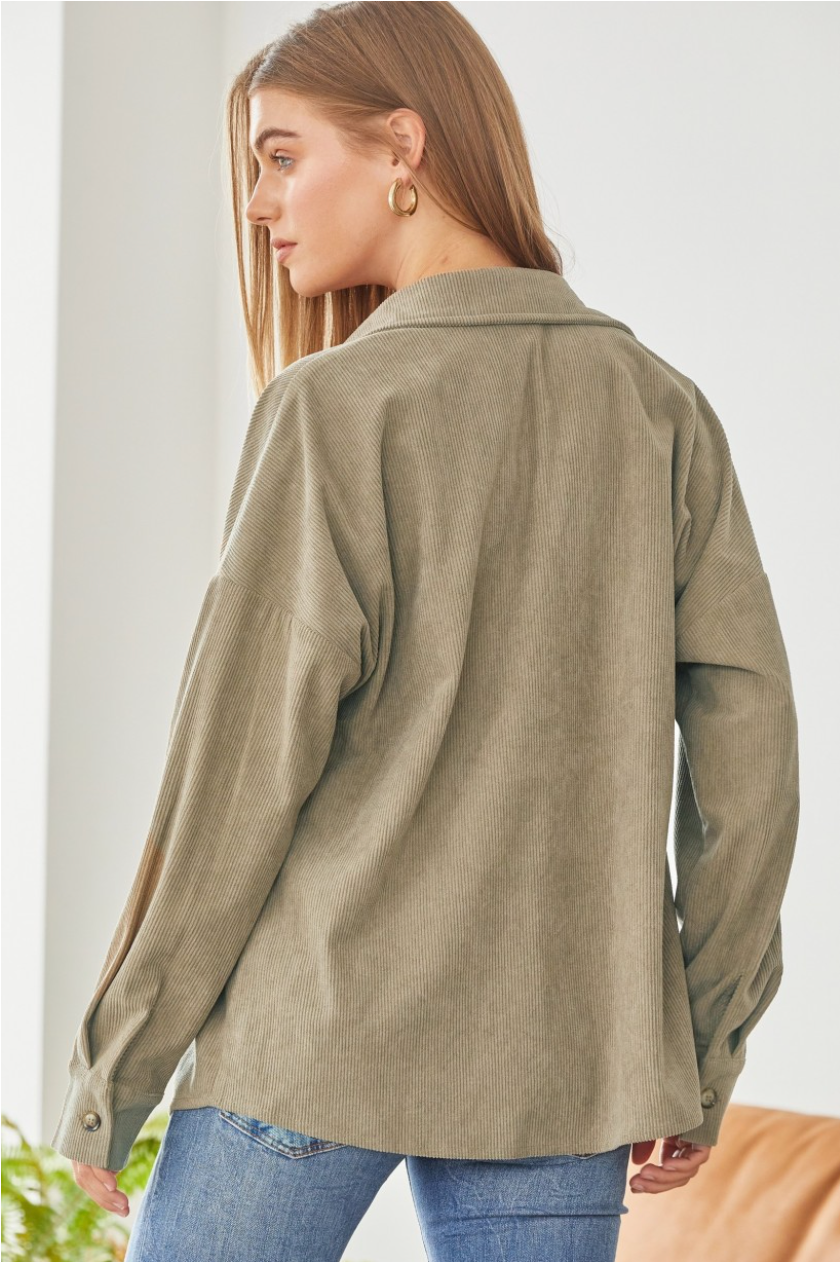 We Go Together Corduroy Button Down - Olive