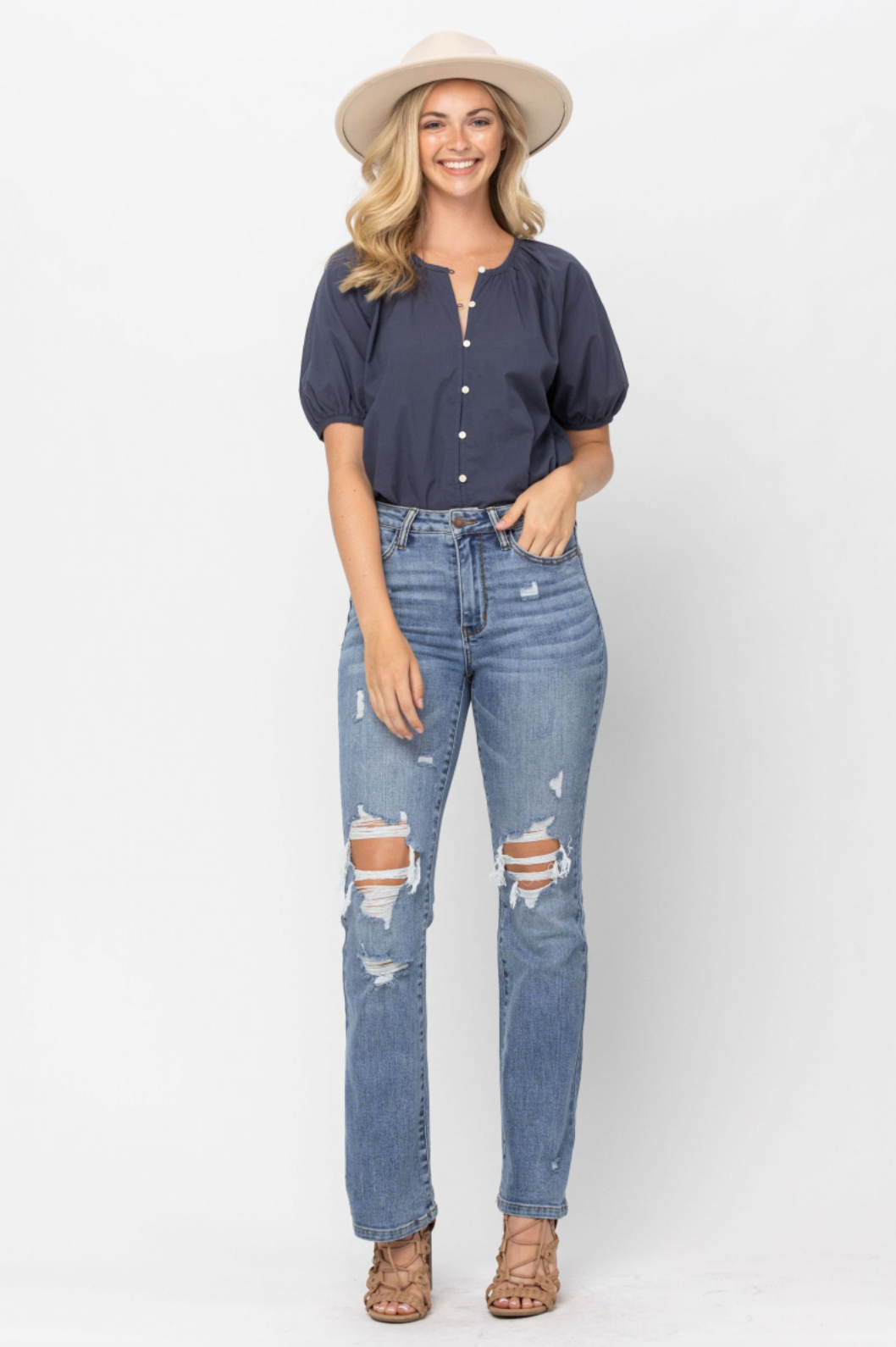 Judy Blue Stone Wash Destroyed Bootcut Jeans
