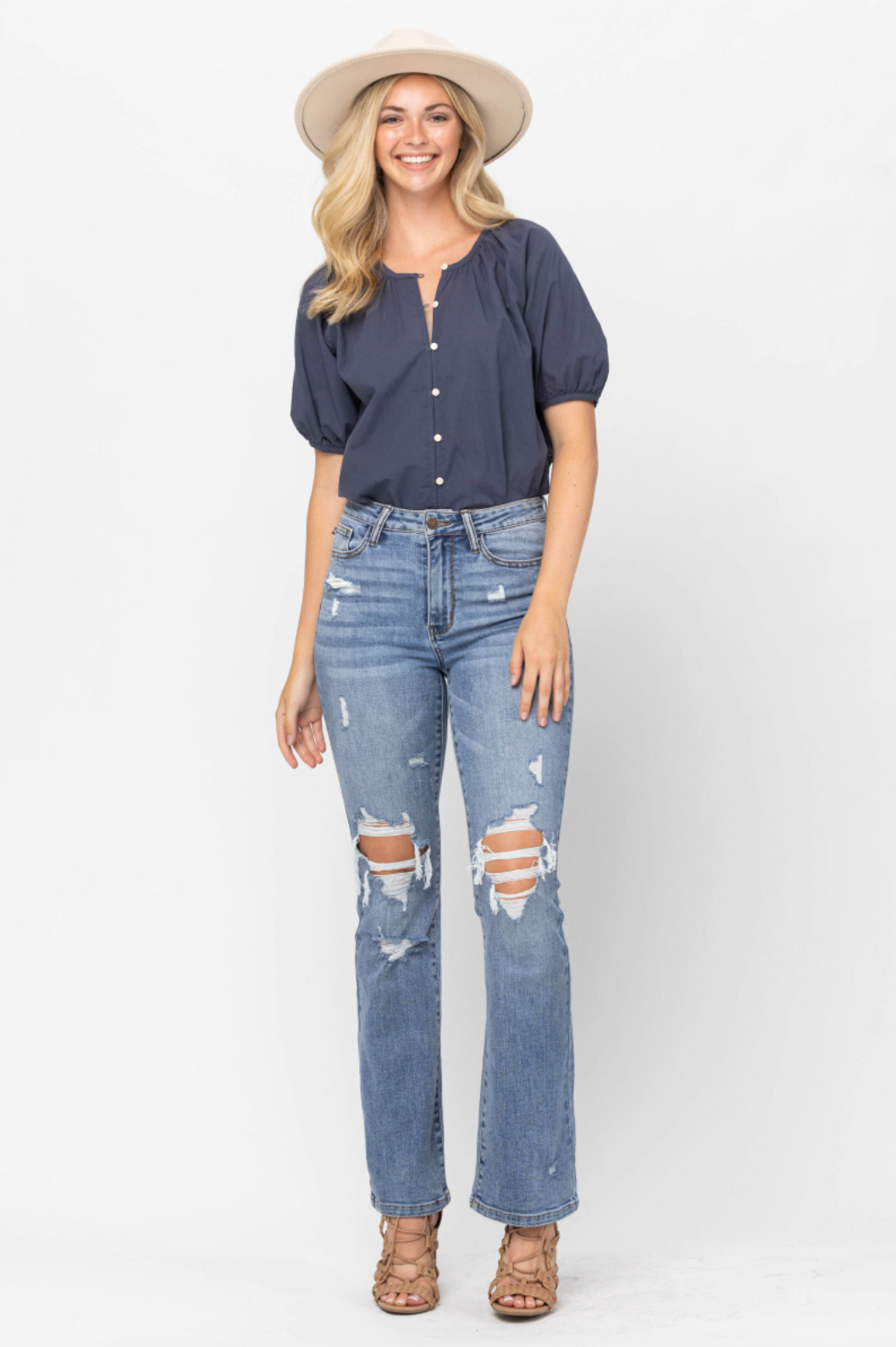 Judy Blue Stone Wash Destroyed Bootcut Jeans