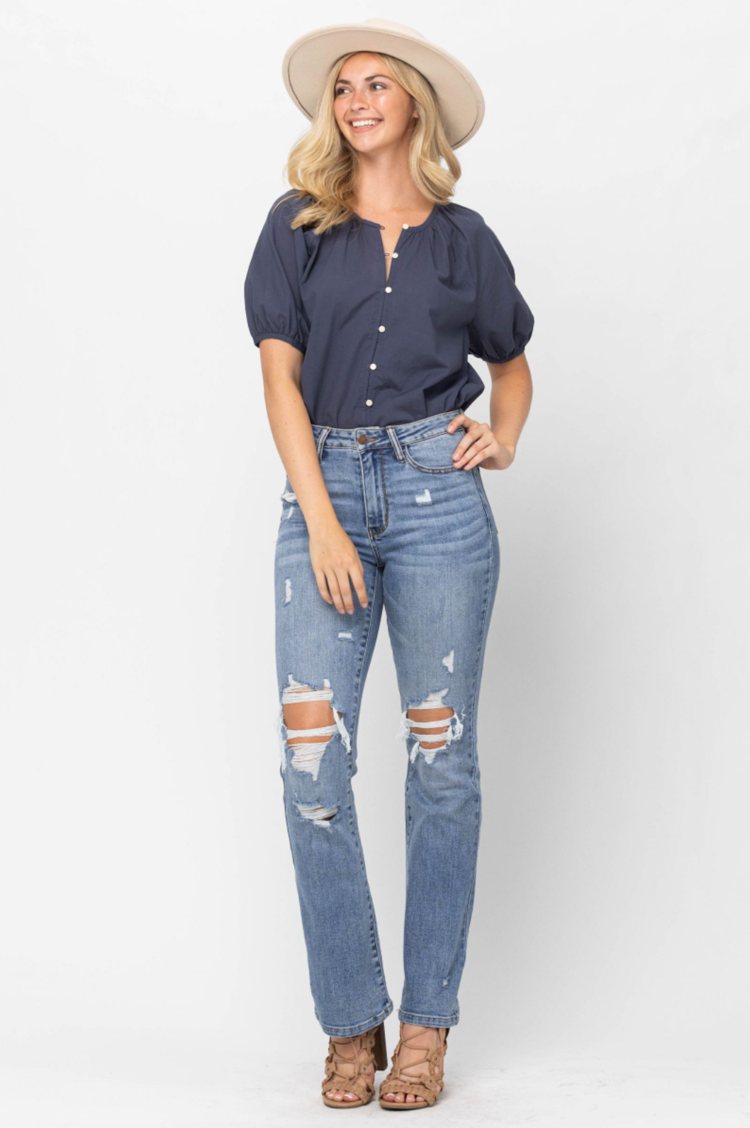 Judy Blue Stone Wash Destroyed Bootcut Jeans
