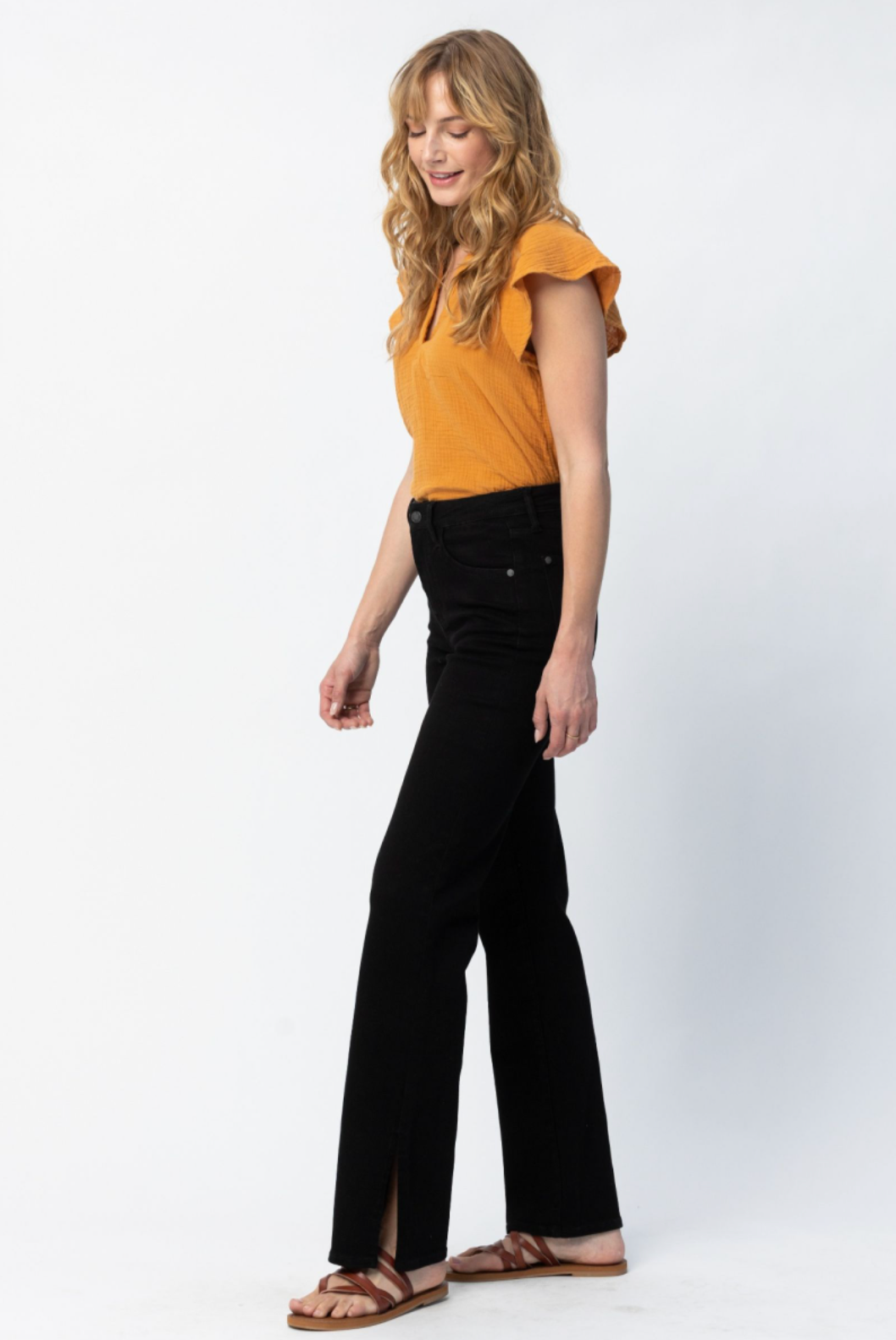 Judy Blue Black Slit Hem Straight Leg Jeans