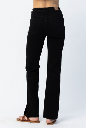 Judy Blue Black Slit Hem Straight Leg Jeans