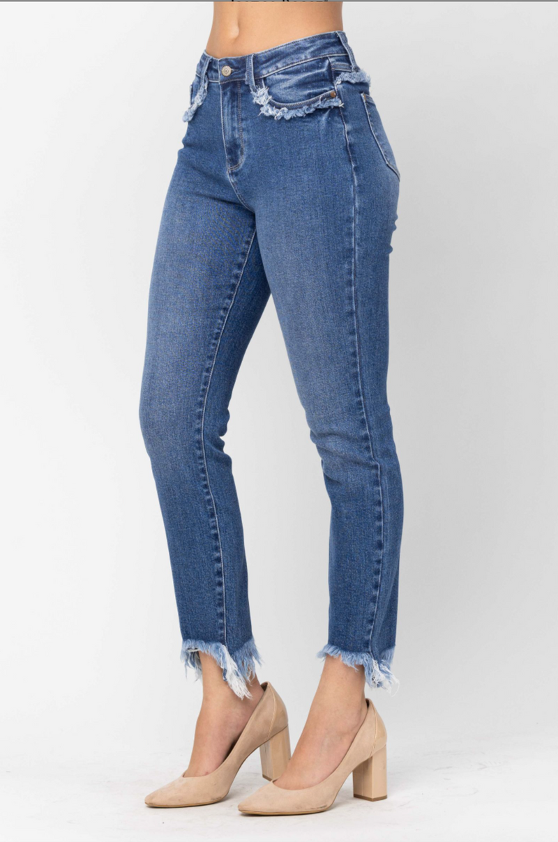 Judy Blue Side Fringe Mid Rise Skinny Jeggings In Black